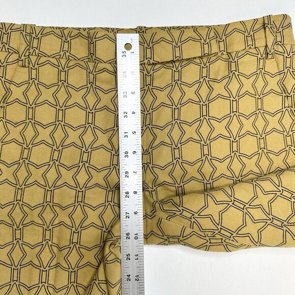 Tibi Pants Womens 2 Slim Crop Mustard Yellow Cotton Throwing Stars Career Preppy - Picture 9 of 15